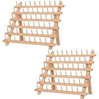 Kurtzy Porta Hilos de Madera 60 Carretes de Hilo (Pack de 2) - Organizador Costura de Mesa con Ganchos para Colgarlo…
